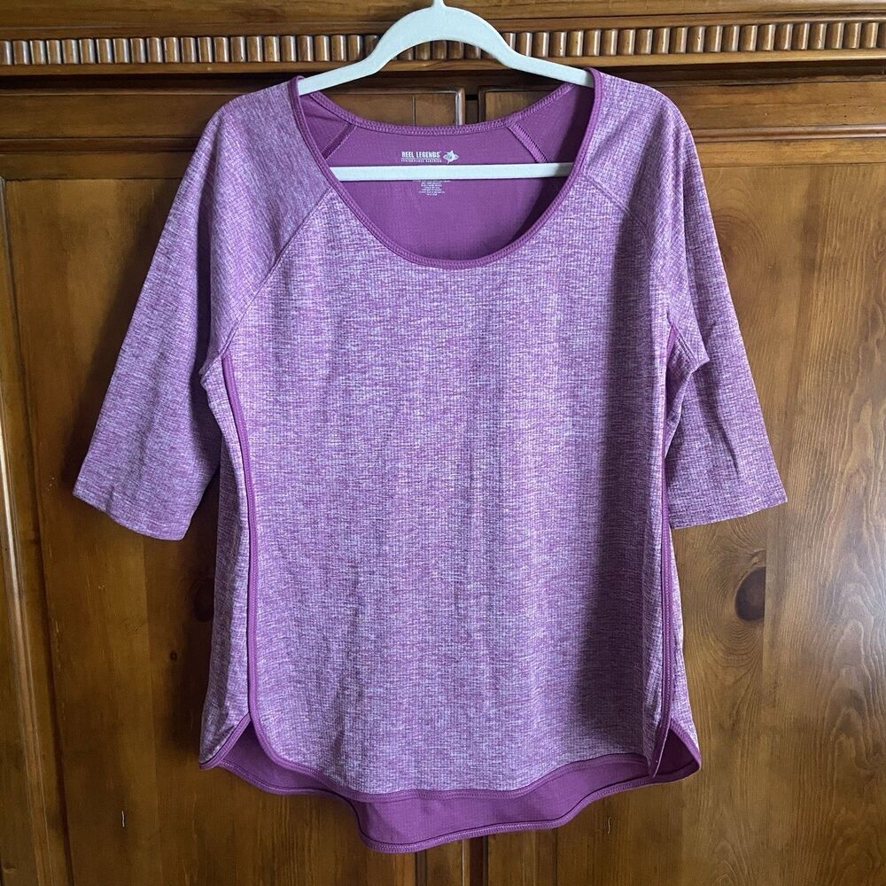 Reel Legends 3/4 Sleeve Performance Athletic Top Shirt Size XL Purple Heather